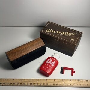 Vintage Discwasher D4 Record Care Kit - Red Bottle with Wood Case